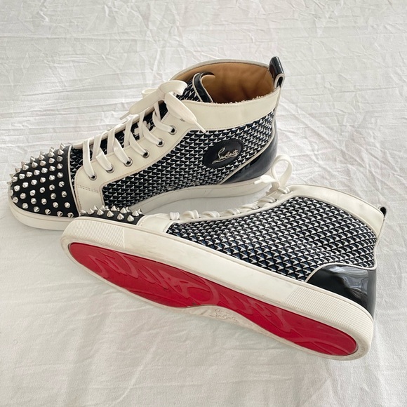 Black and White Studded High-Top Sneakers